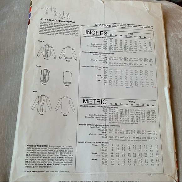 Vintage Stretch & Sew Pattern Shawl Cardigan And Vest New Uncut - Picture 2 of 3